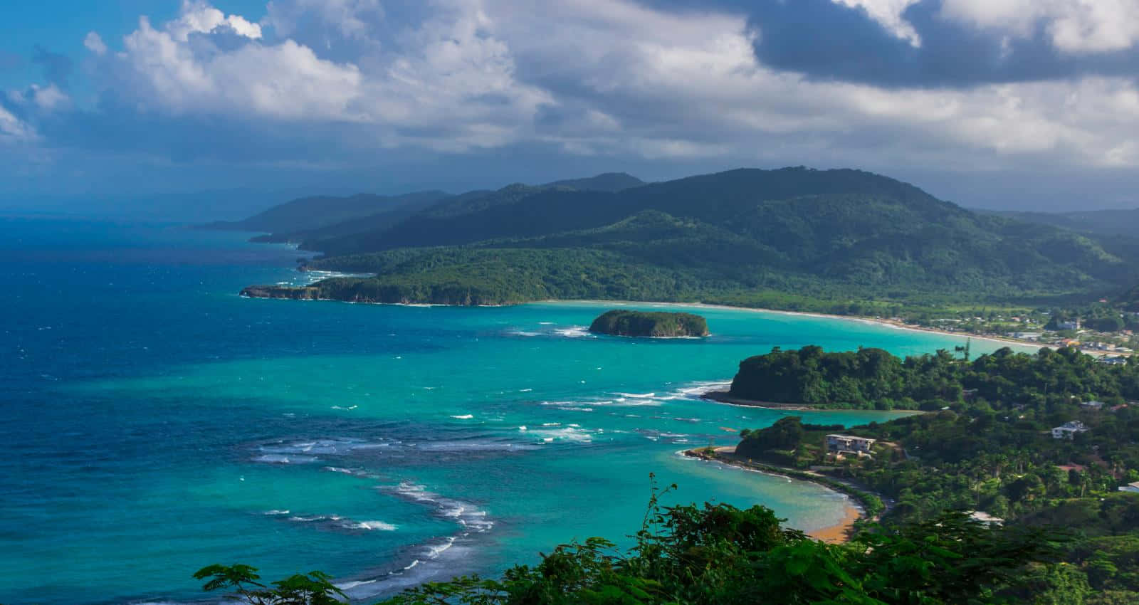 Jamaican Island, turquoise waters, lush green hills, HD Desktop Wallpaper