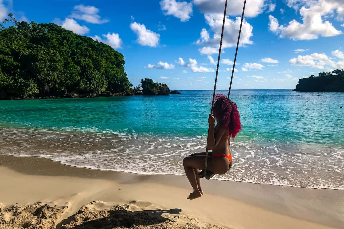 Jamaican Island, sunset, rope swing, SD Desktop Wallpaper