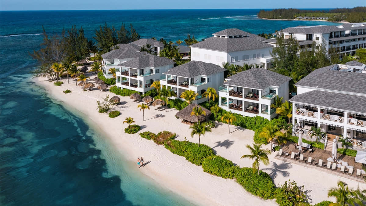 Jamaican Island, luxury beachfront resort, white buildings, SD Desktop Wallpaper