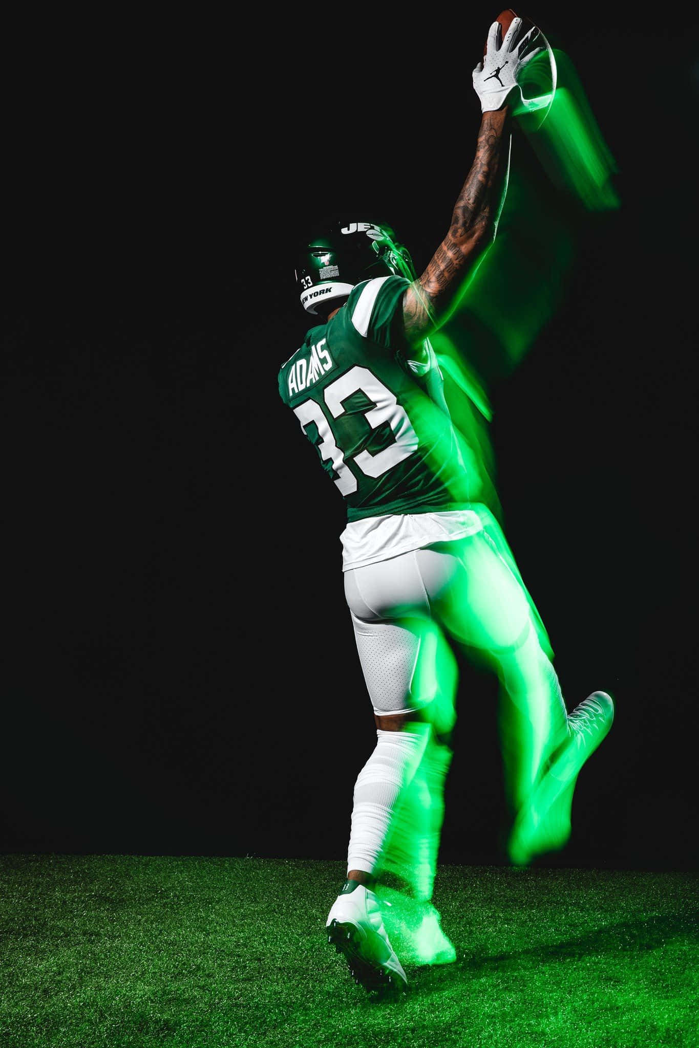 Jamal Adams, neon green, blurry motion, Full HD Phone Wallpaper