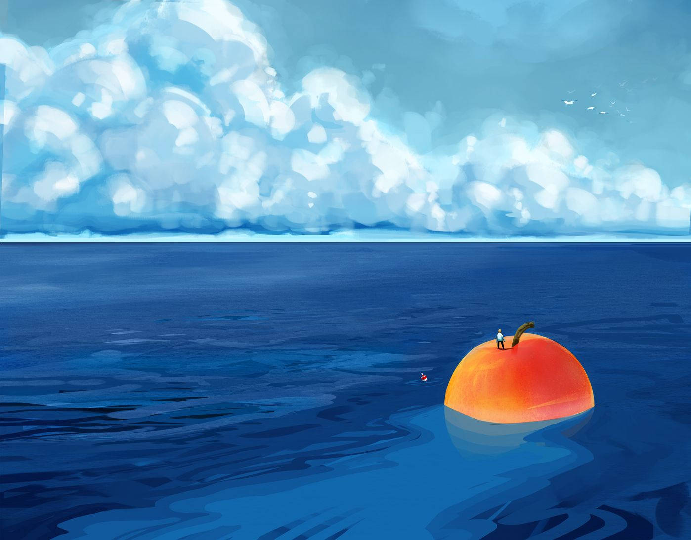 James And The Giant Peach, giant peach, blue ocean, HD Desktop Wallpaper