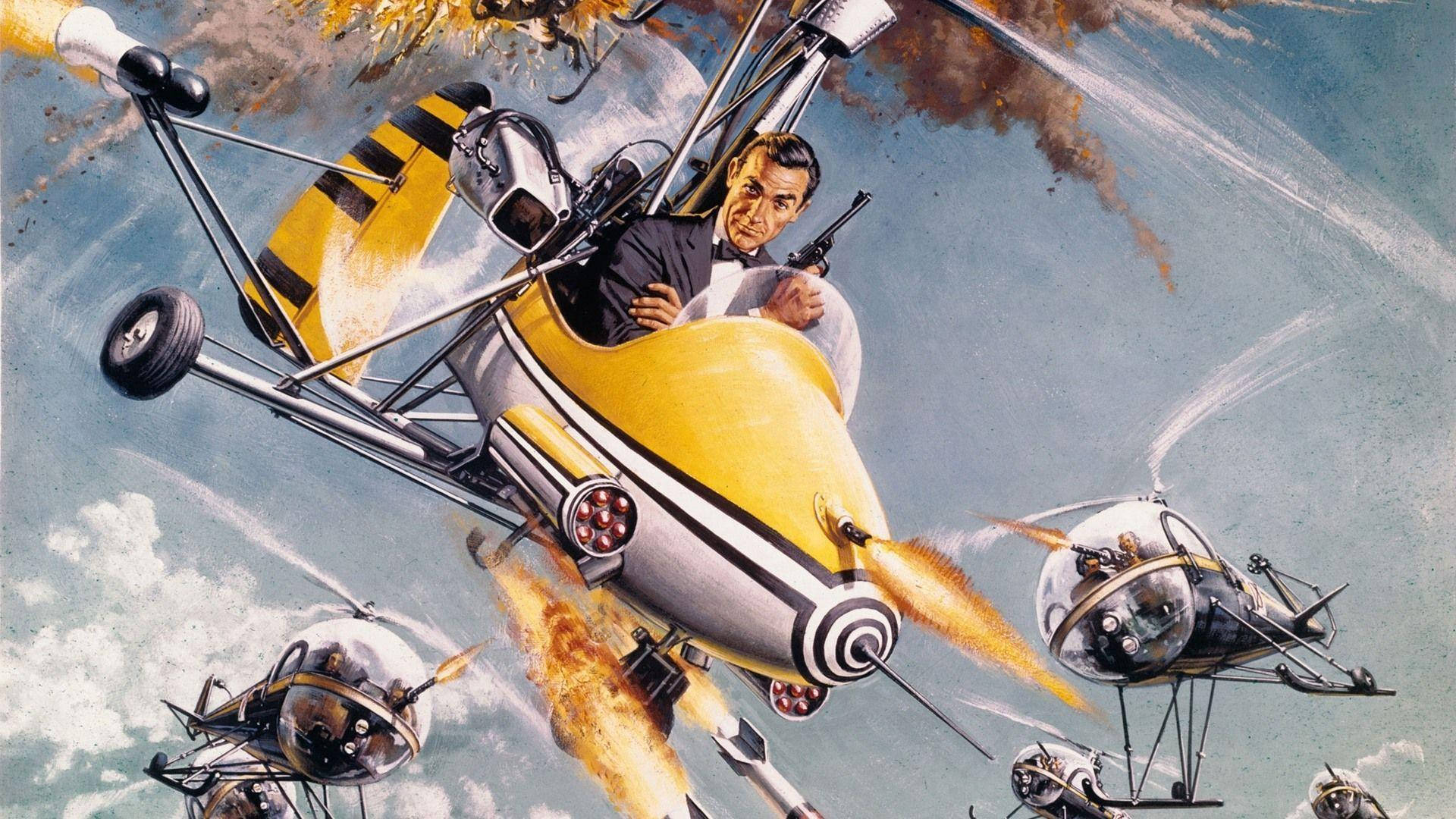 James Bond, yellow stunt plane, rockets, Full HD Desktop Wallpaper