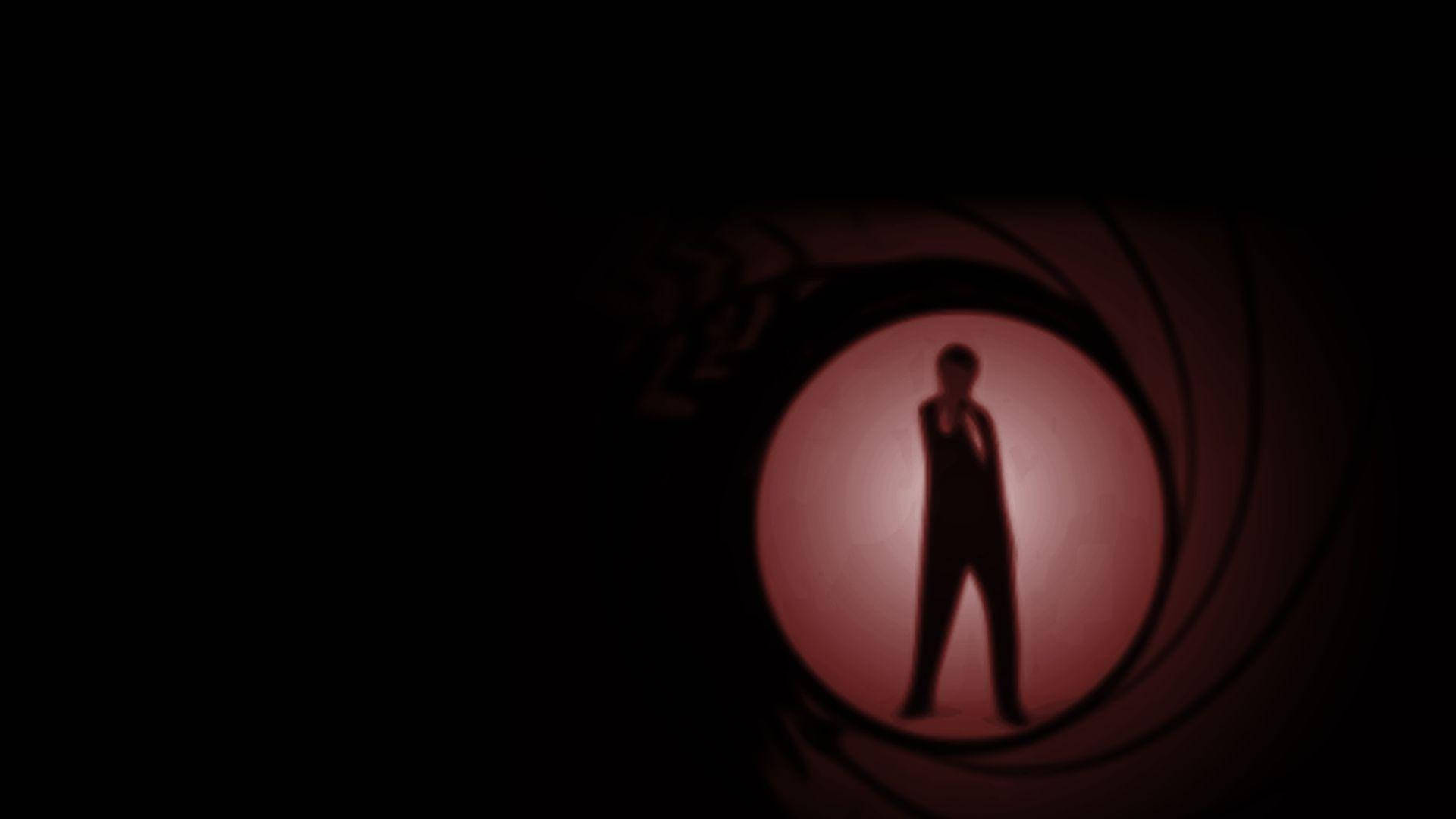 James Bond, silhouette, glowing red barrel, Full HD Desktop Wallpaper