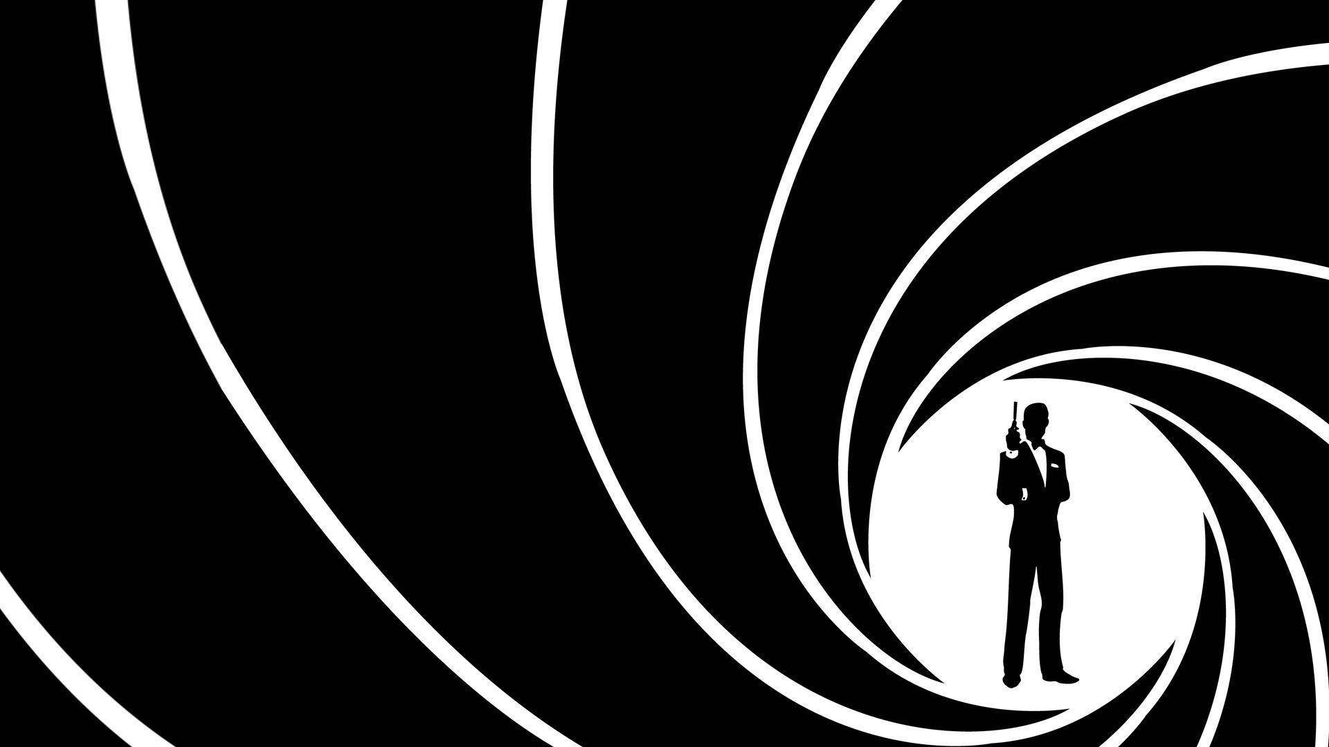 James Bond, black and white silhouette, man in a suit, Full HD Desktop Wallpaper
