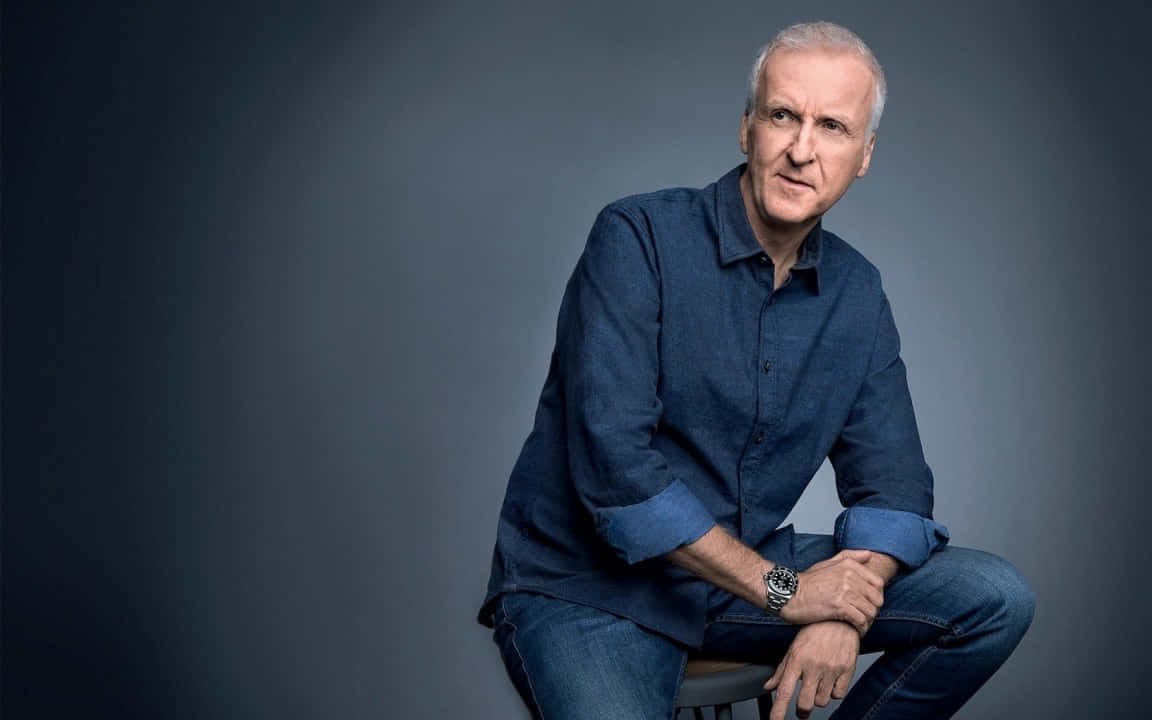 James Cameron, blue denim shirt, jeans, SD Desktop Wallpaper