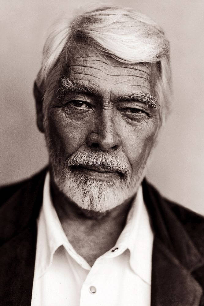 James Coburn, black and white portrait, elderly man, SD Phone Wallpaper