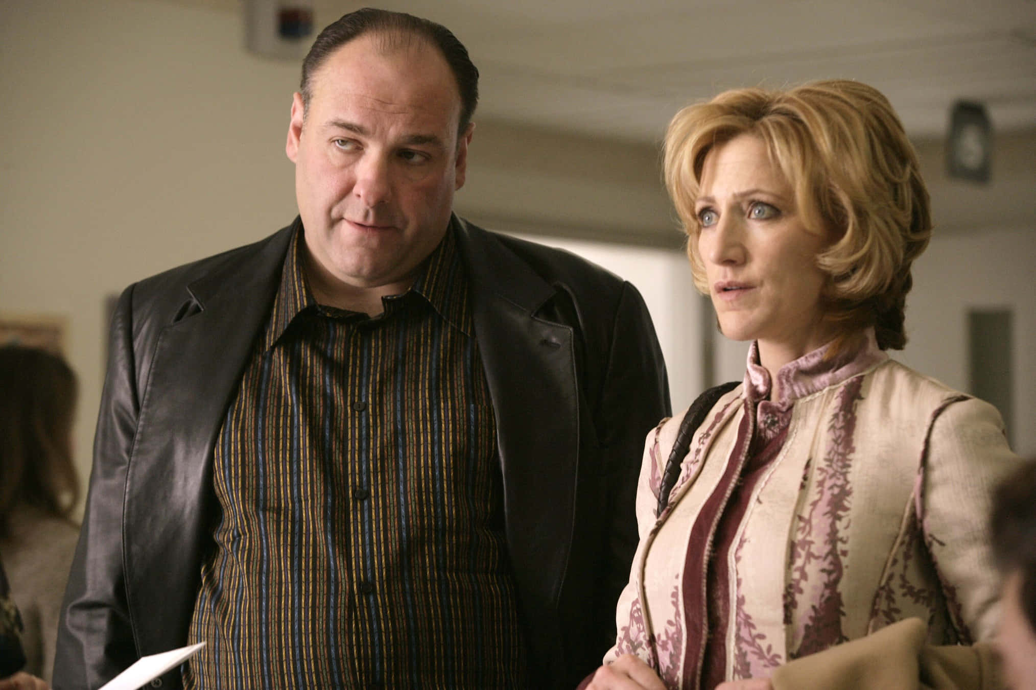 James Gandolfini, leather jacket, patterned blouse, Full HD Desktop Wallpaper