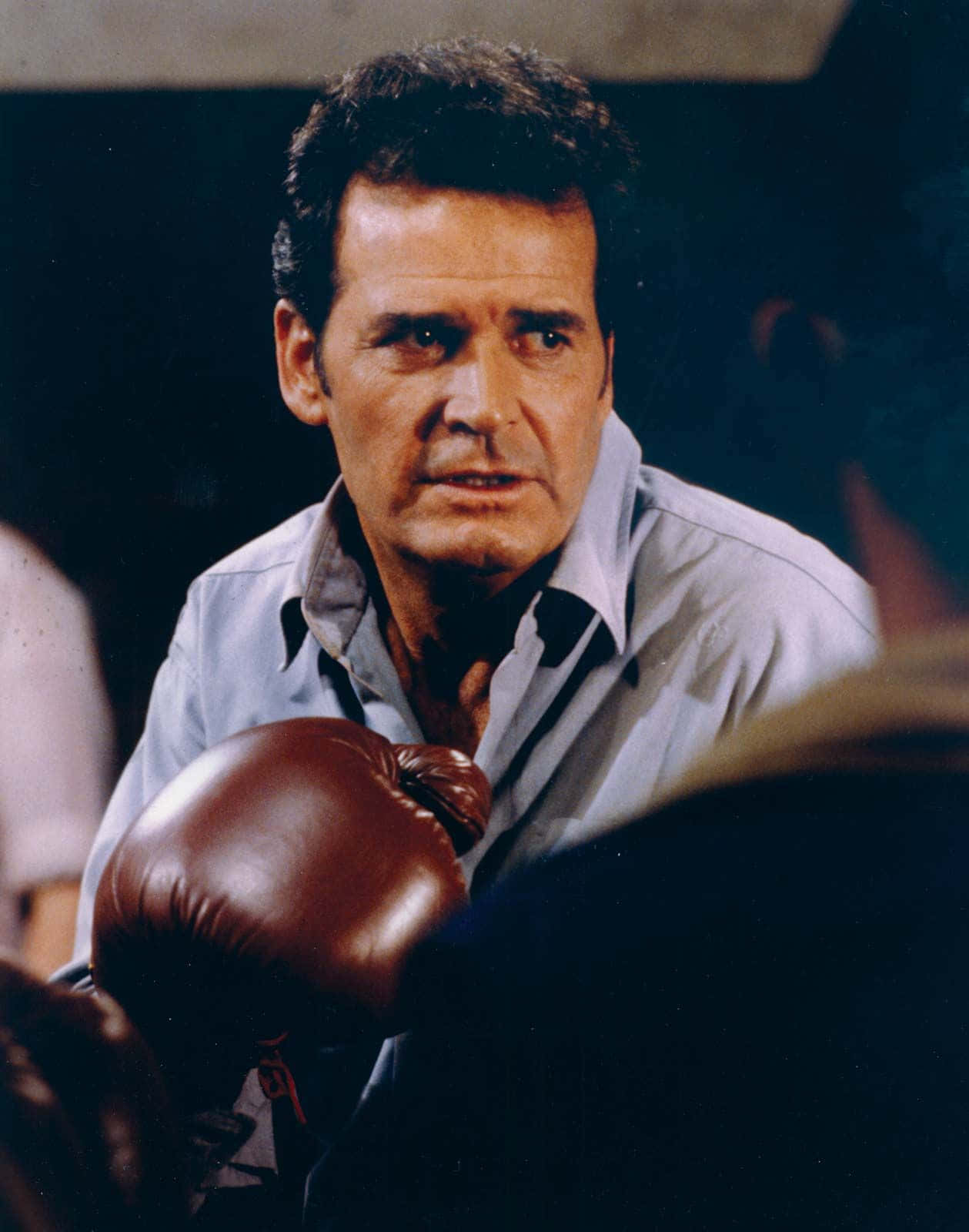 James Garner, brown leather boxing glove, light blue shirt, HD Phone Wallpaper