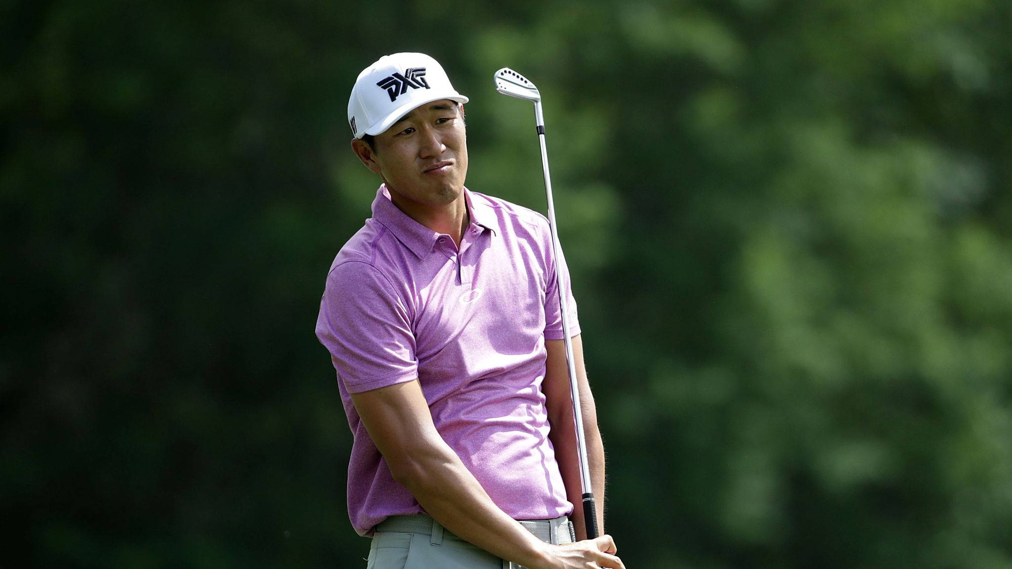 James Hahn, pink polo, white cap, Full HD Desktop Wallpaper