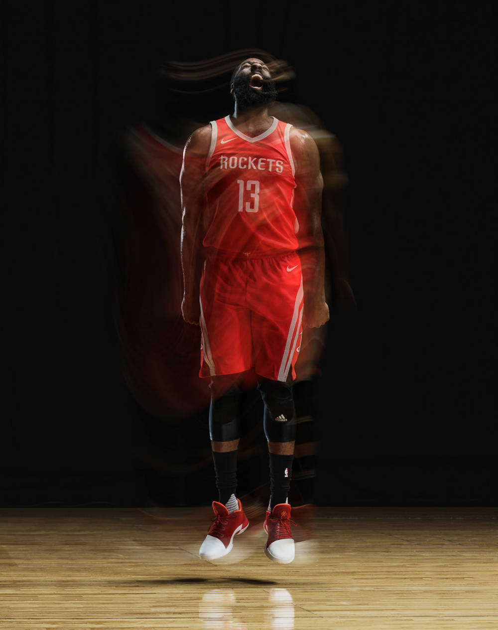 James Harden, red Rockets jersey, motion blur, SD Phone Wallpaper