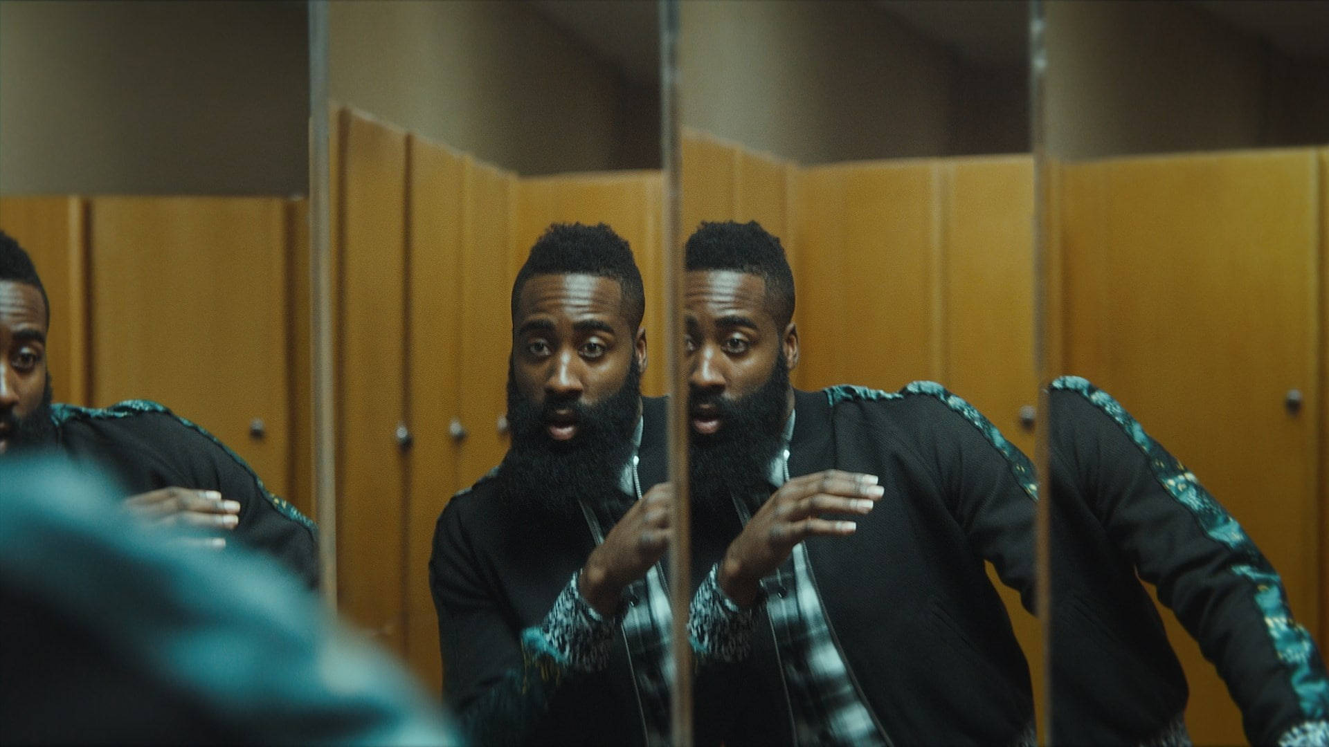 James Harden, bathroom mirrors, black jacket, Full HD Desktop Wallpaper