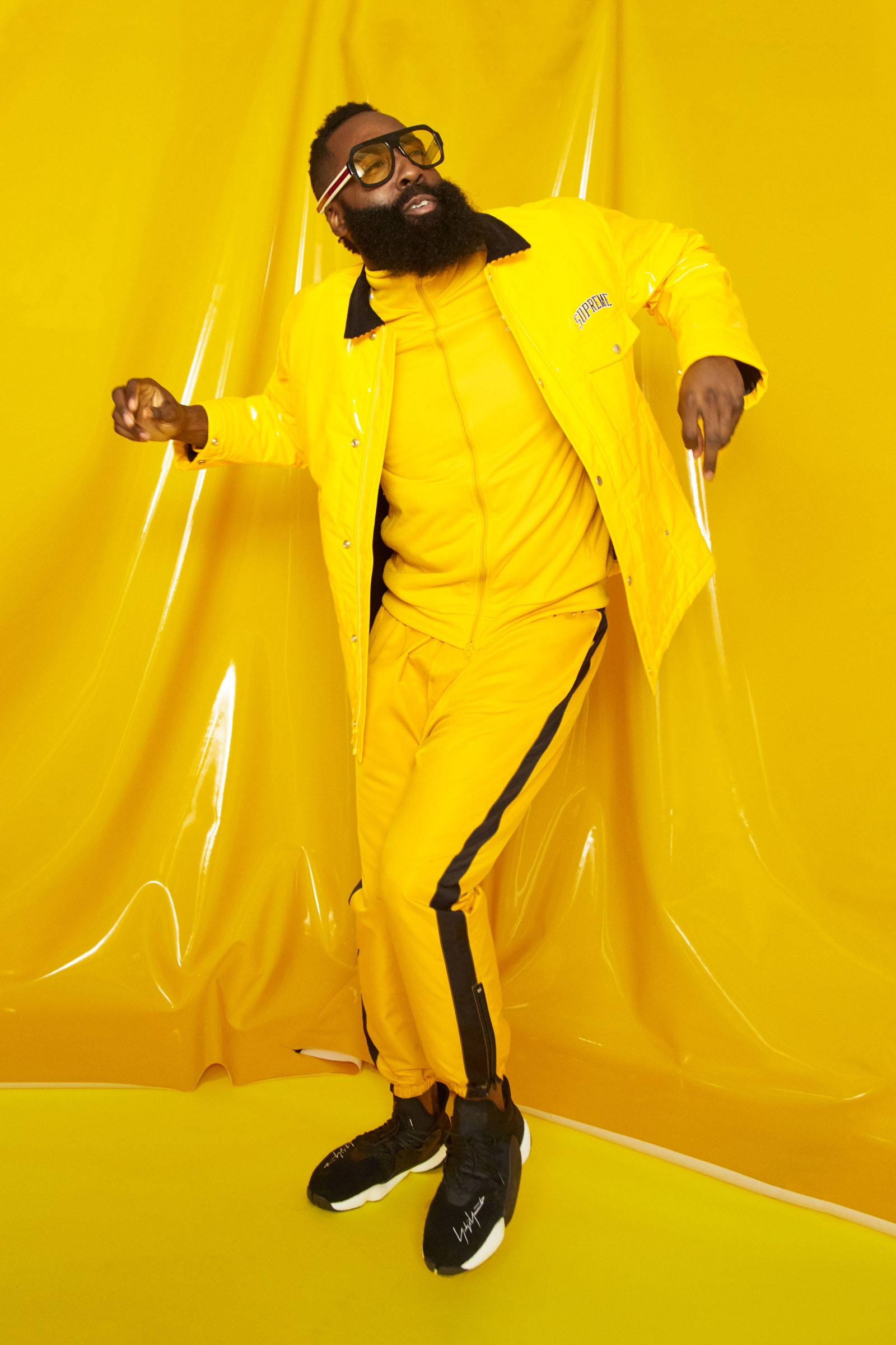 James Harden, yellow tracksuit, bold yellow, Full HD Phone Wallpaper