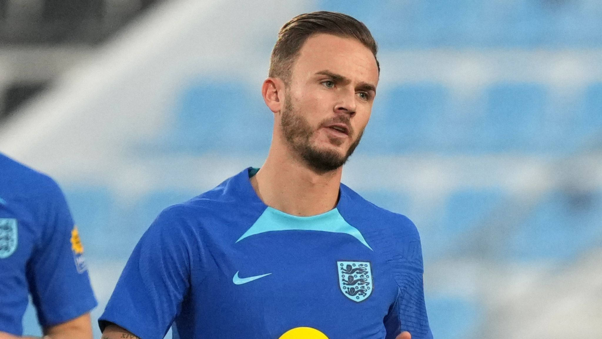 James Maddison, blue training kit, stadium pitch, Full HD Desktop Wallpaper