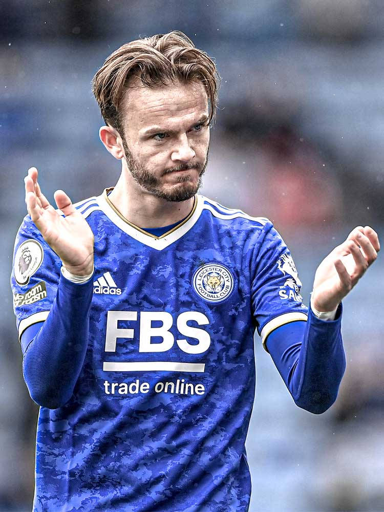 James Maddison, blue patterned jersey, stadium field, SD Phone Wallpaper