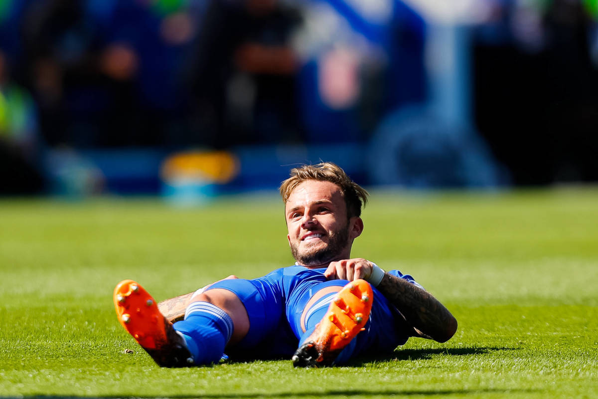 James Maddison, blue jersey, vibrant green grass, SD Desktop Wallpaper