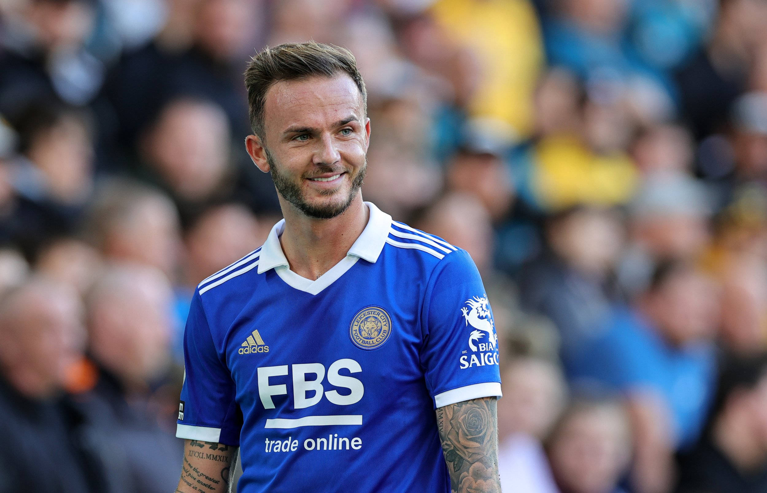 James Maddison, blue Leicester City jersey, stadium, Full HD Desktop Wallpaper