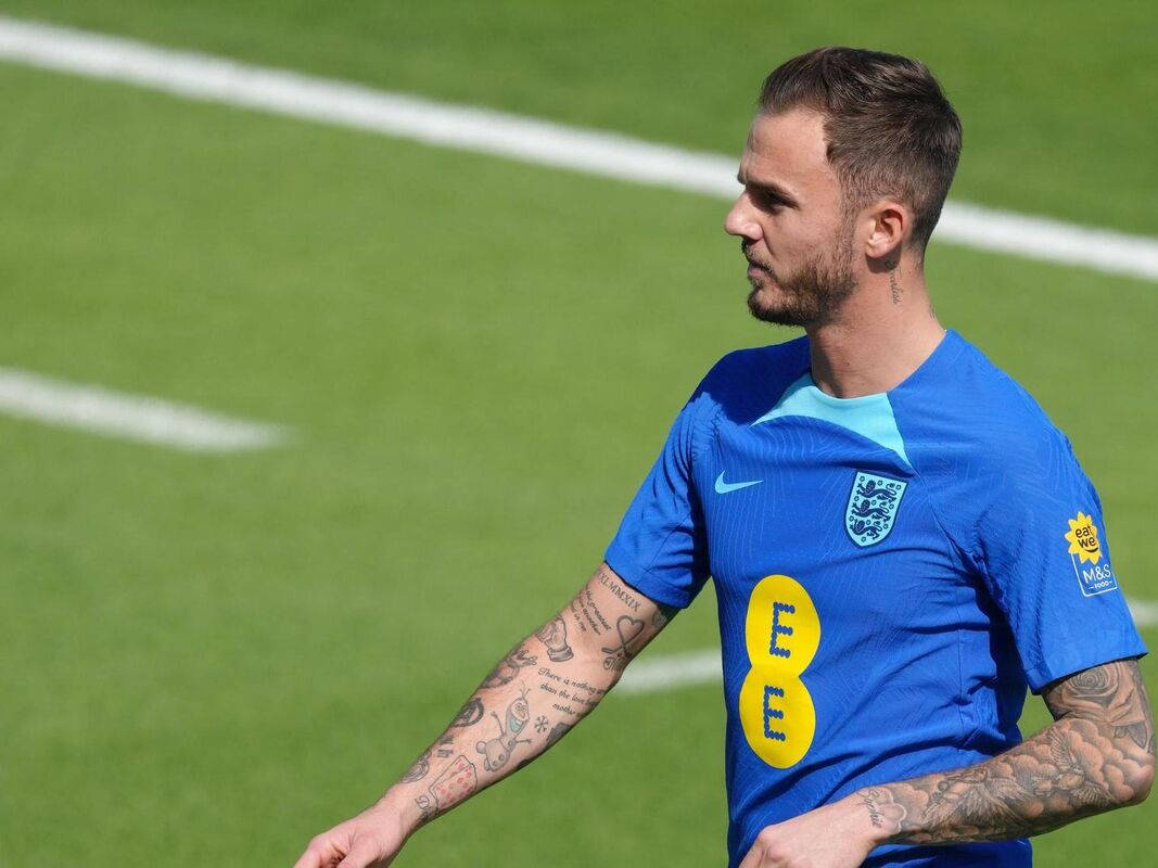 James Maddison, blue England jersey, vibrant green pitch, SD Desktop Wallpaper