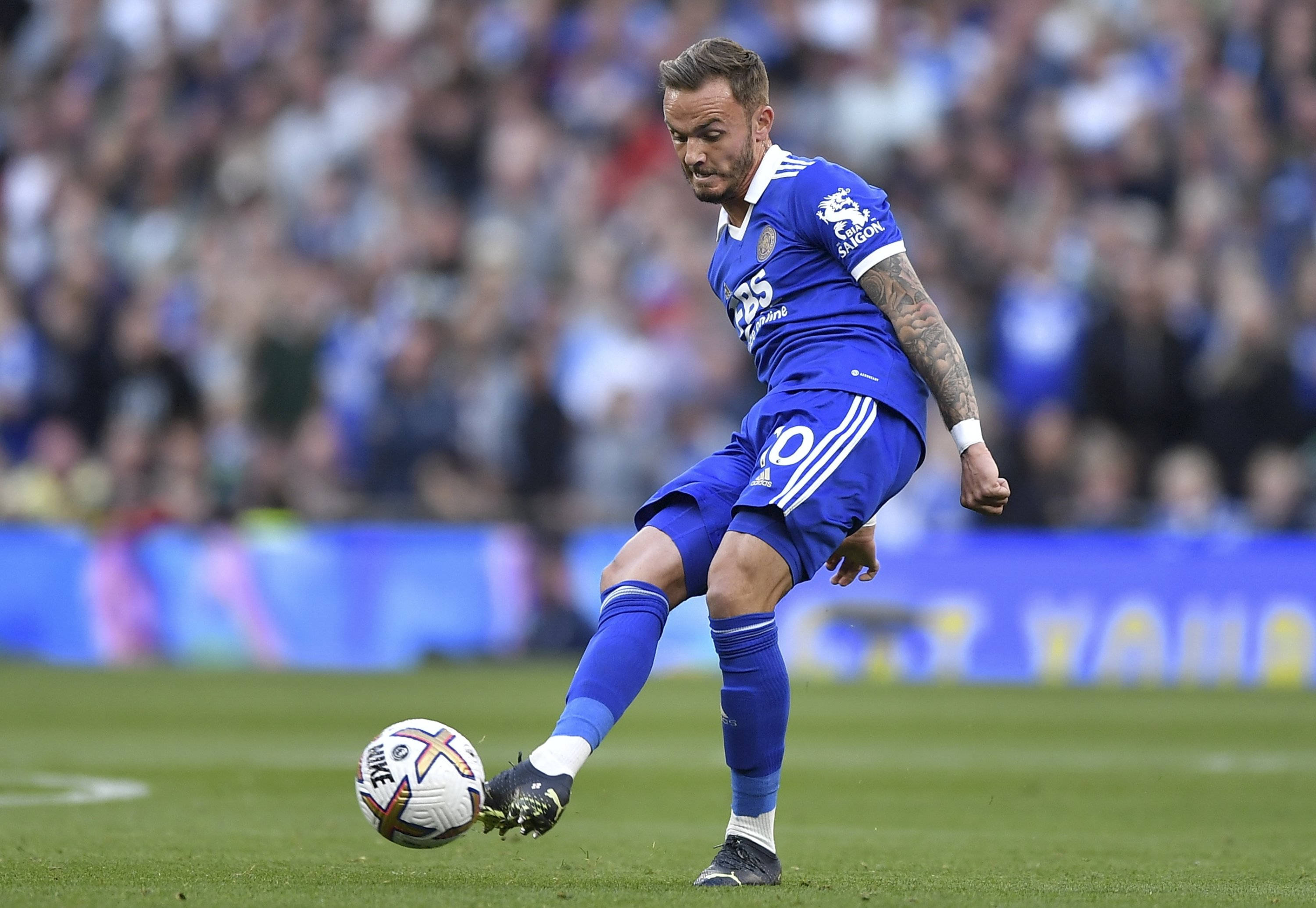 James Maddison, blue kit, white ball, 2K Desktop Wallpaper