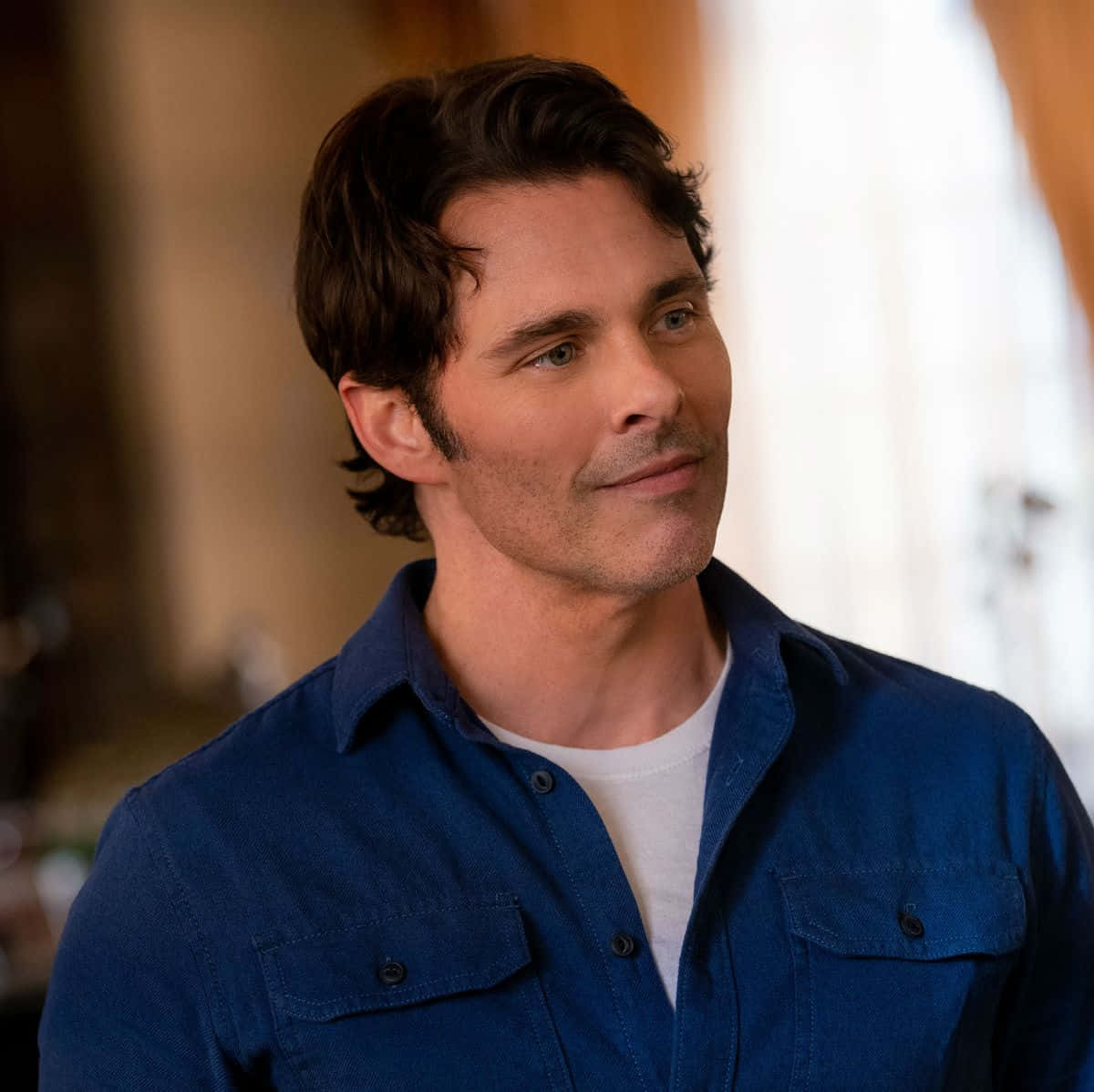 James Marsden, blue denim shirt, white tee, SD Desktop Wallpaper