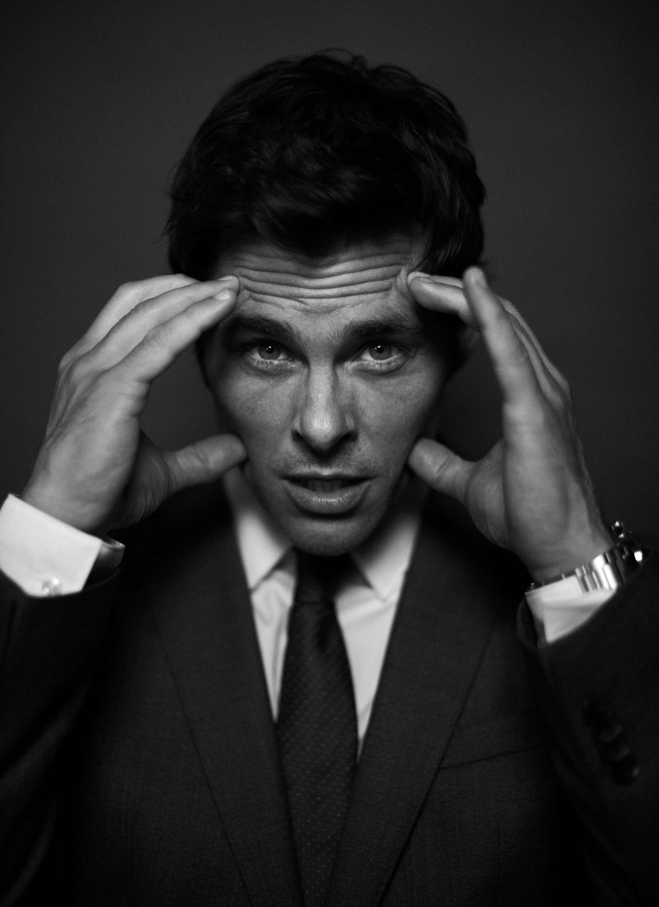 James Marsden, suit, black and white portrait, 2K Phone Wallpaper