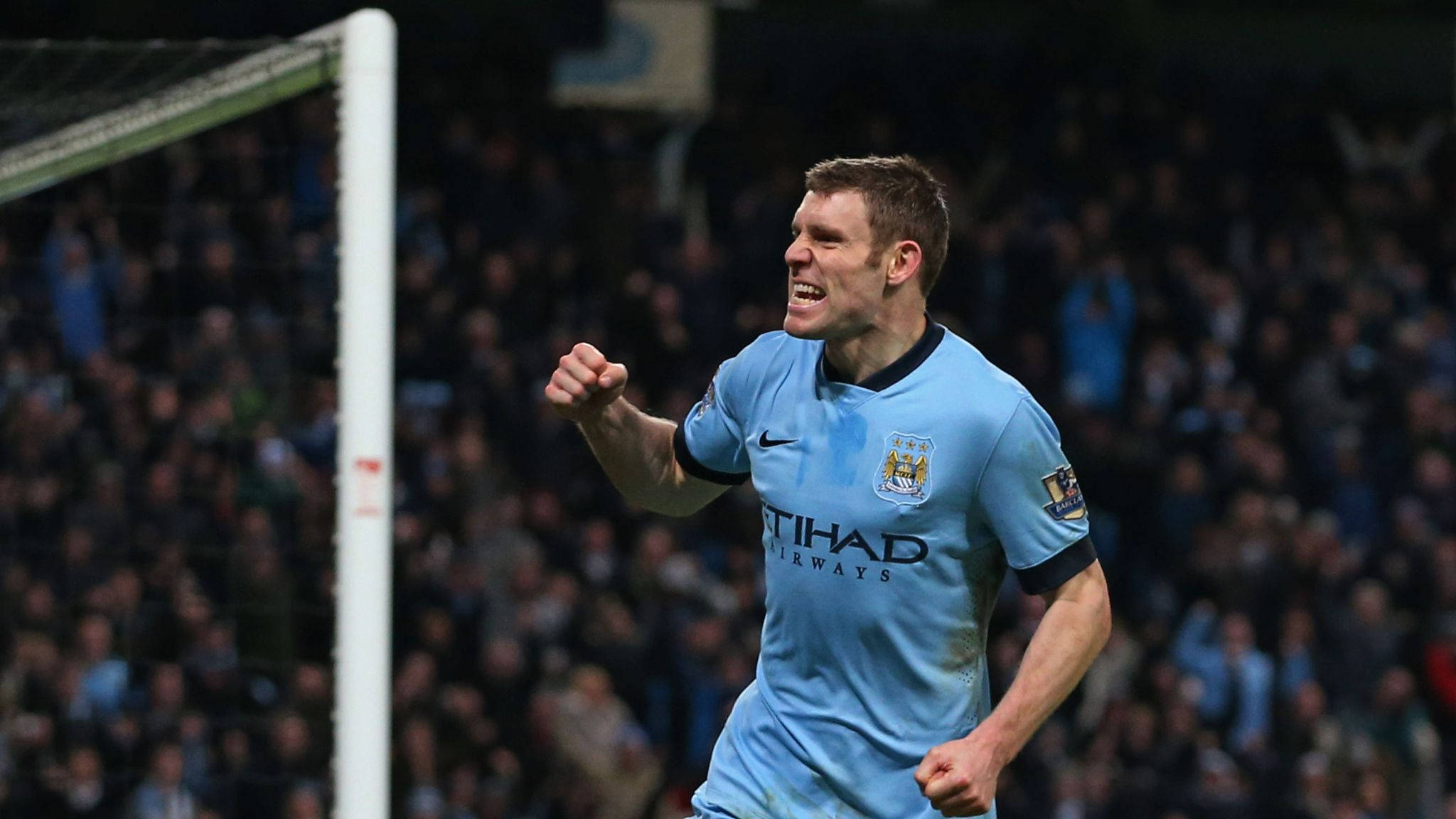James Milner, light blue Manchester City jersey, stadium lights, Full HD Desktop Wallpaper