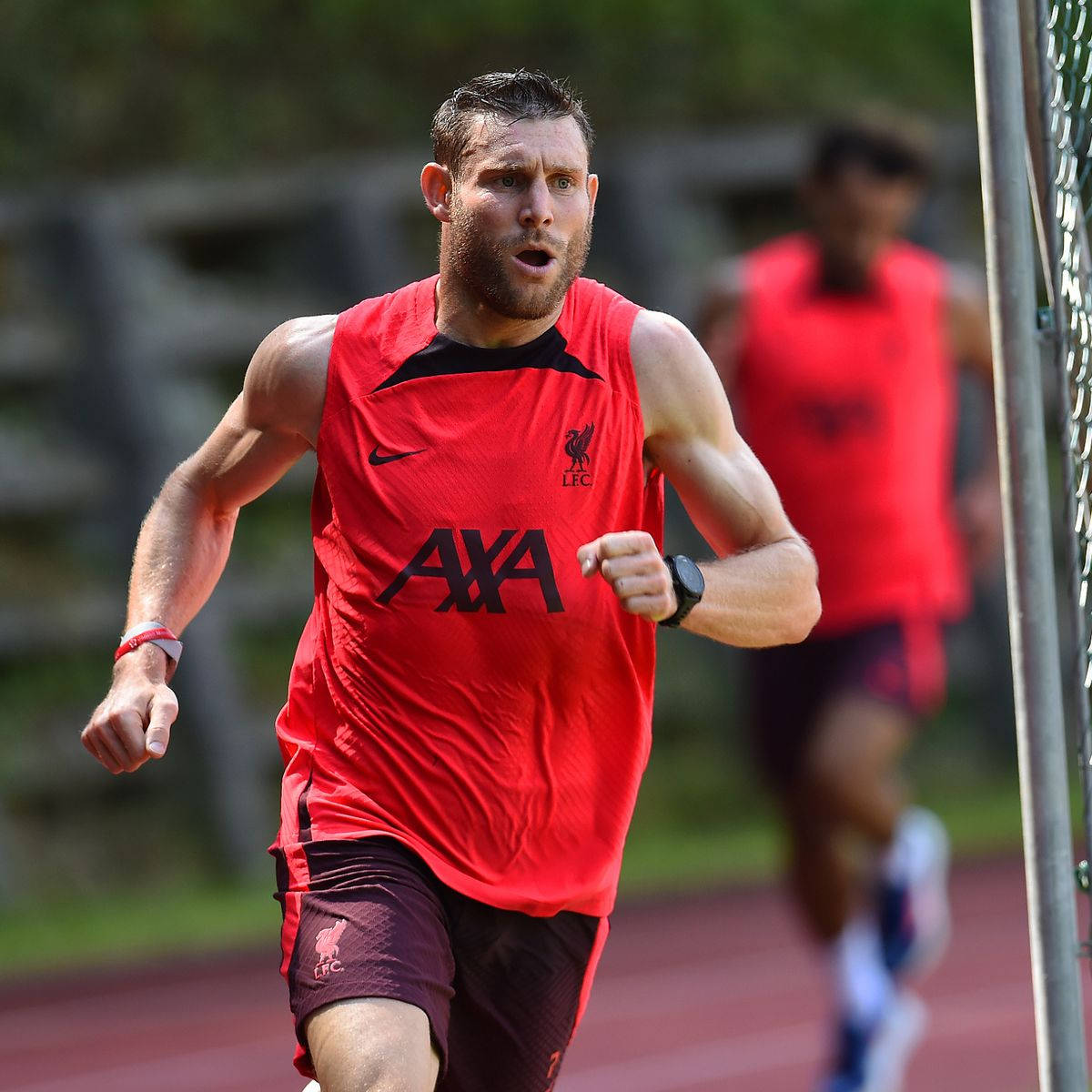 James Milner, red training kit, track, SD Desktop Wallpaper