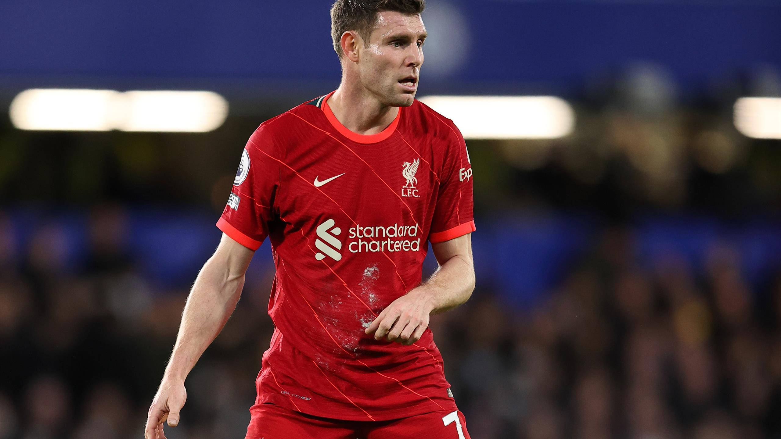 James Milner, red Liverpool kit, stadium pitch, 2K Desktop Wallpaper