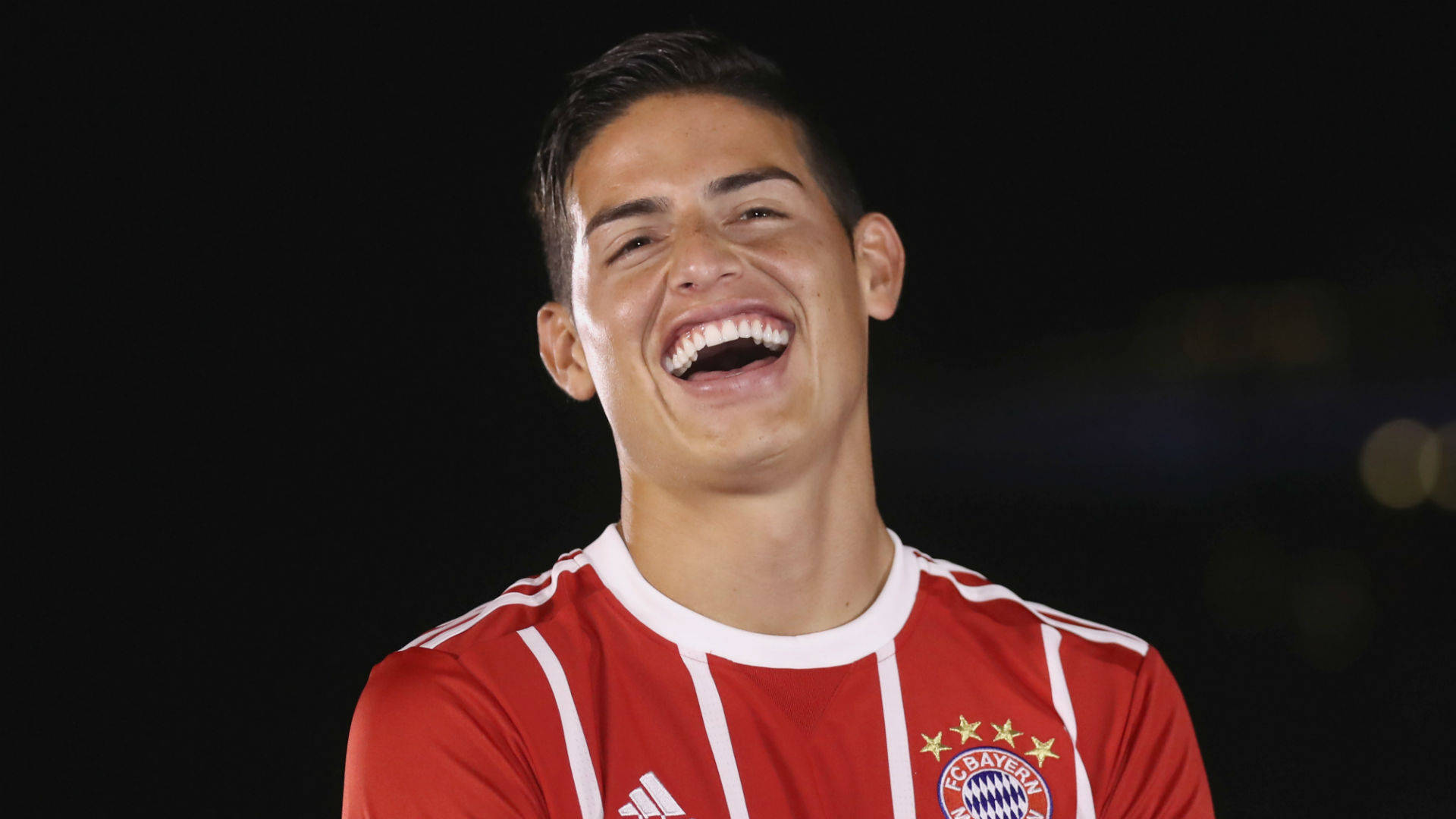 James Rodriguez, red and white striped jersey, dark night background, Full HD Desktop Wallpaper