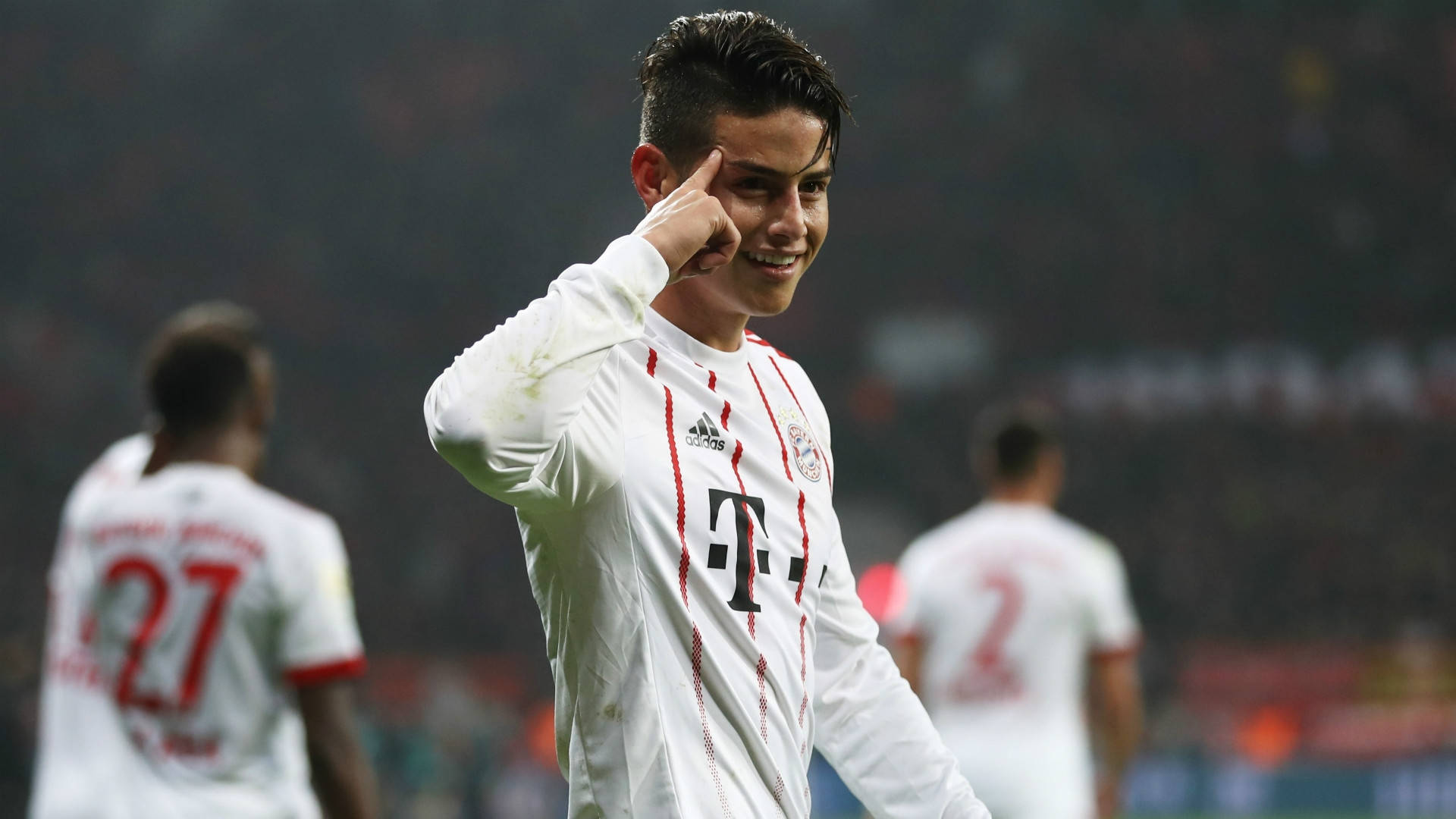 James Rodriguez, white jersey, peace sign, Full HD Desktop Wallpaper