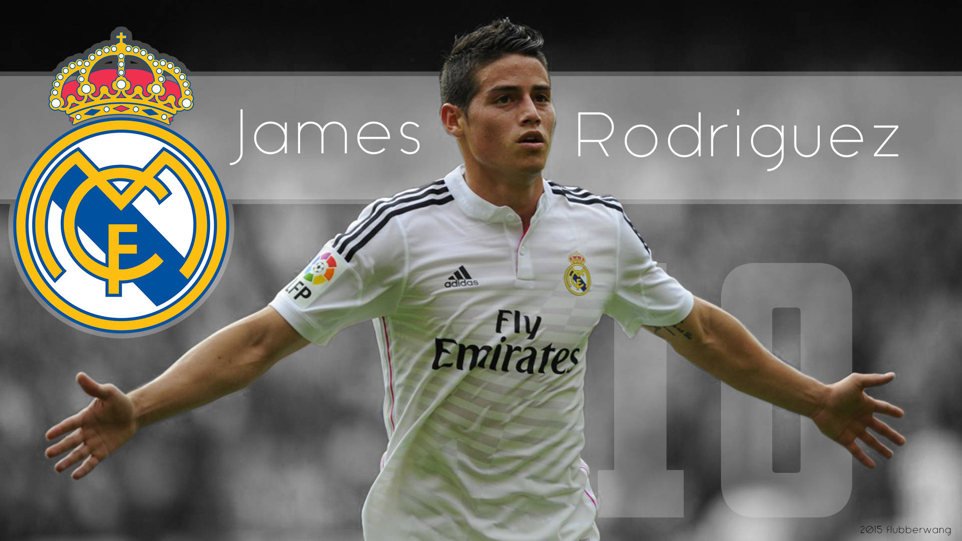 James Rodriguez, white Real Madrid jersey, stadium background, Full HD Desktop Wallpaper