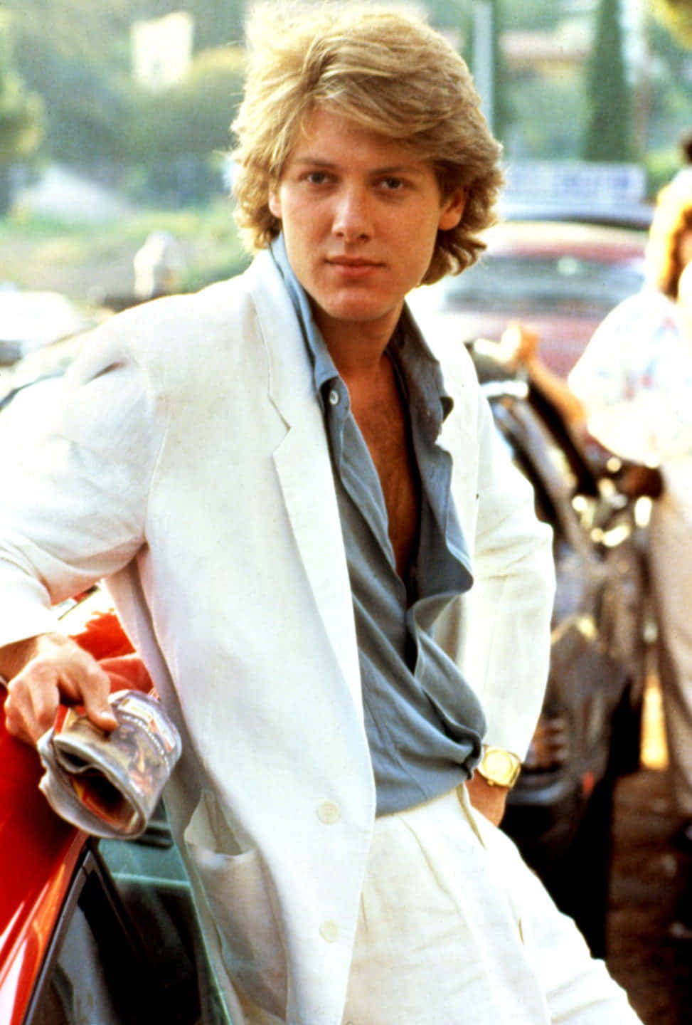 james spader, red car, white suit, HD Phone Wallpaper