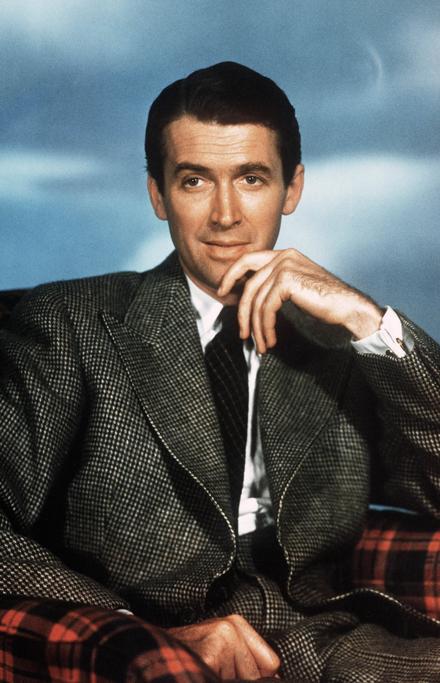 James Stewart, checkered suit, soft blue sky, Full HD Phone Wallpaper