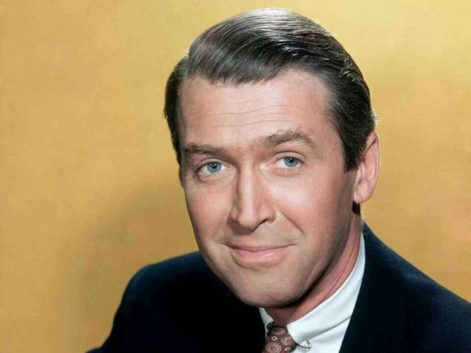 James Stewart, golden-yellow backdrop, studio portrait, HD Desktop Wallpaper