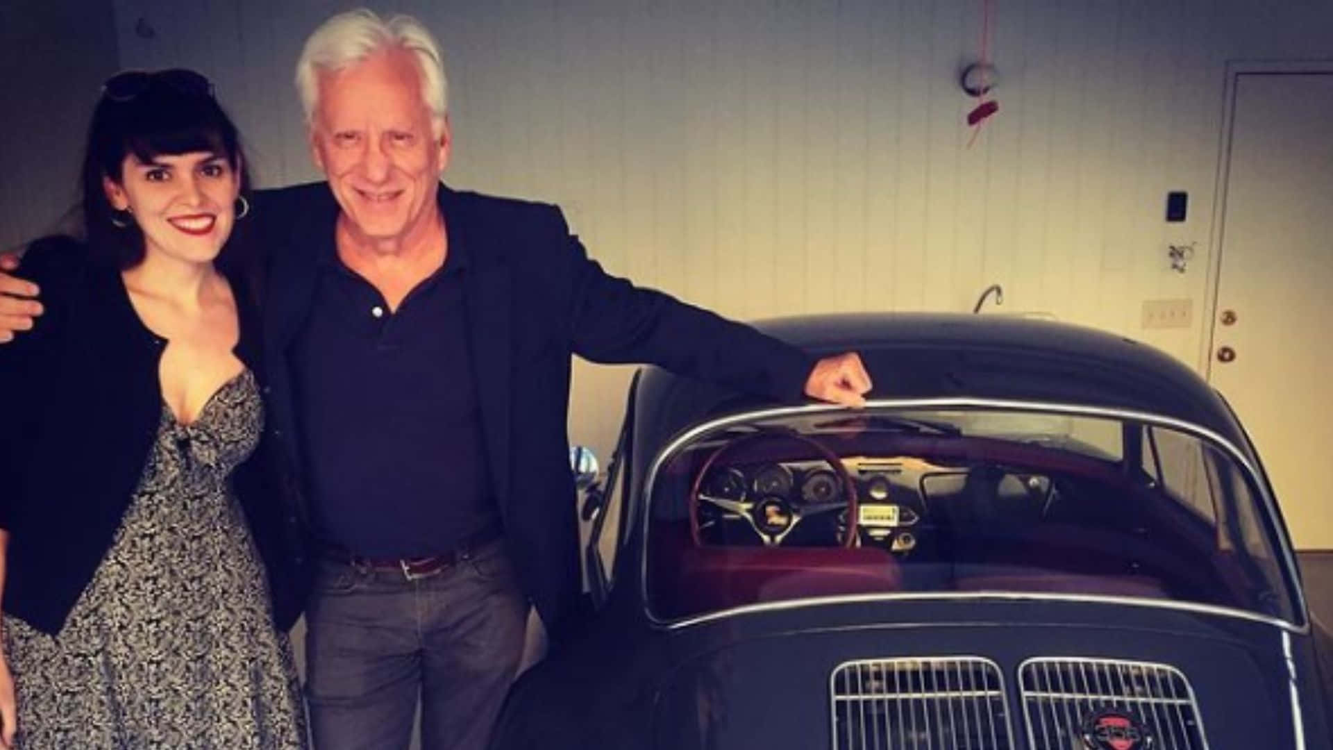 James Woods, vintage dark blue car, red interior, Full HD Desktop Wallpaper