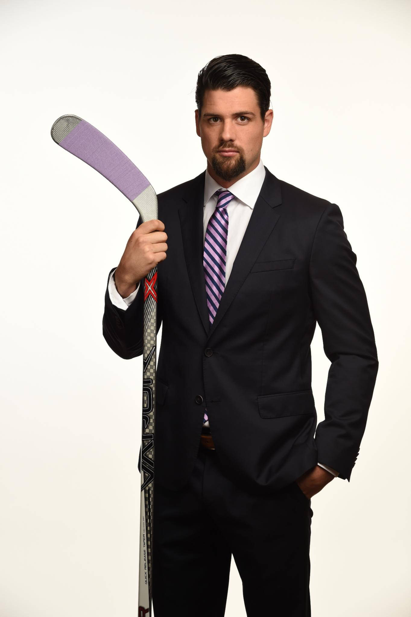 Jamie Benn, black suit, purple striped tie, Full HD Phone Wallpaper