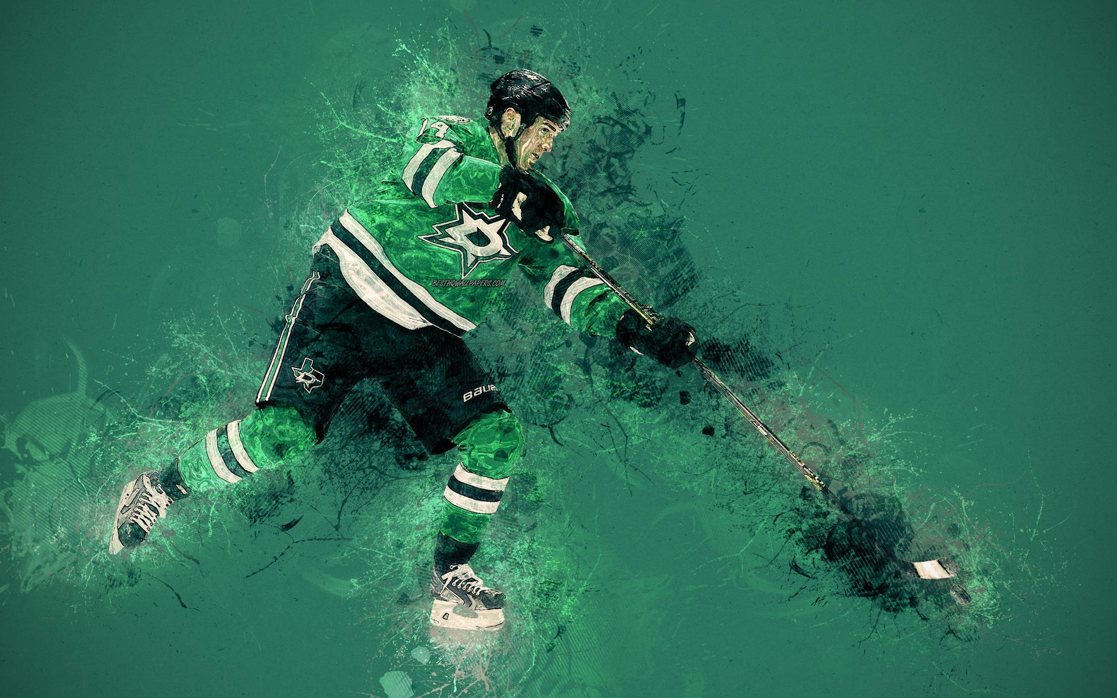 Jamie Benn, green and white uniform, hockey player, Full HD Desktop Wallpaper