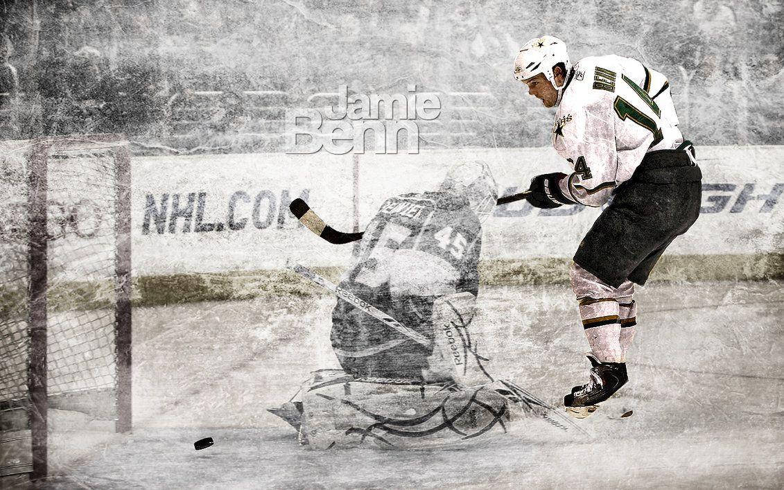 Jamie Benn, white jersey, black goalie, SD Desktop Wallpaper