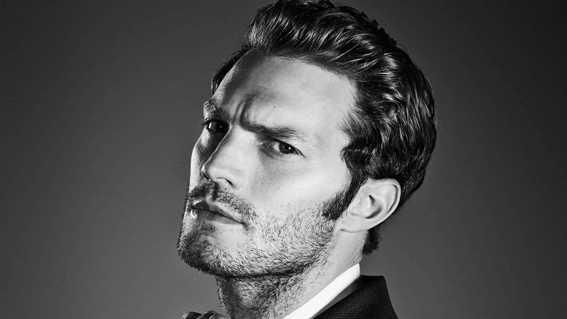 Jamie Dornan, black and white photography, portrait, Full HD Desktop Wallpaper