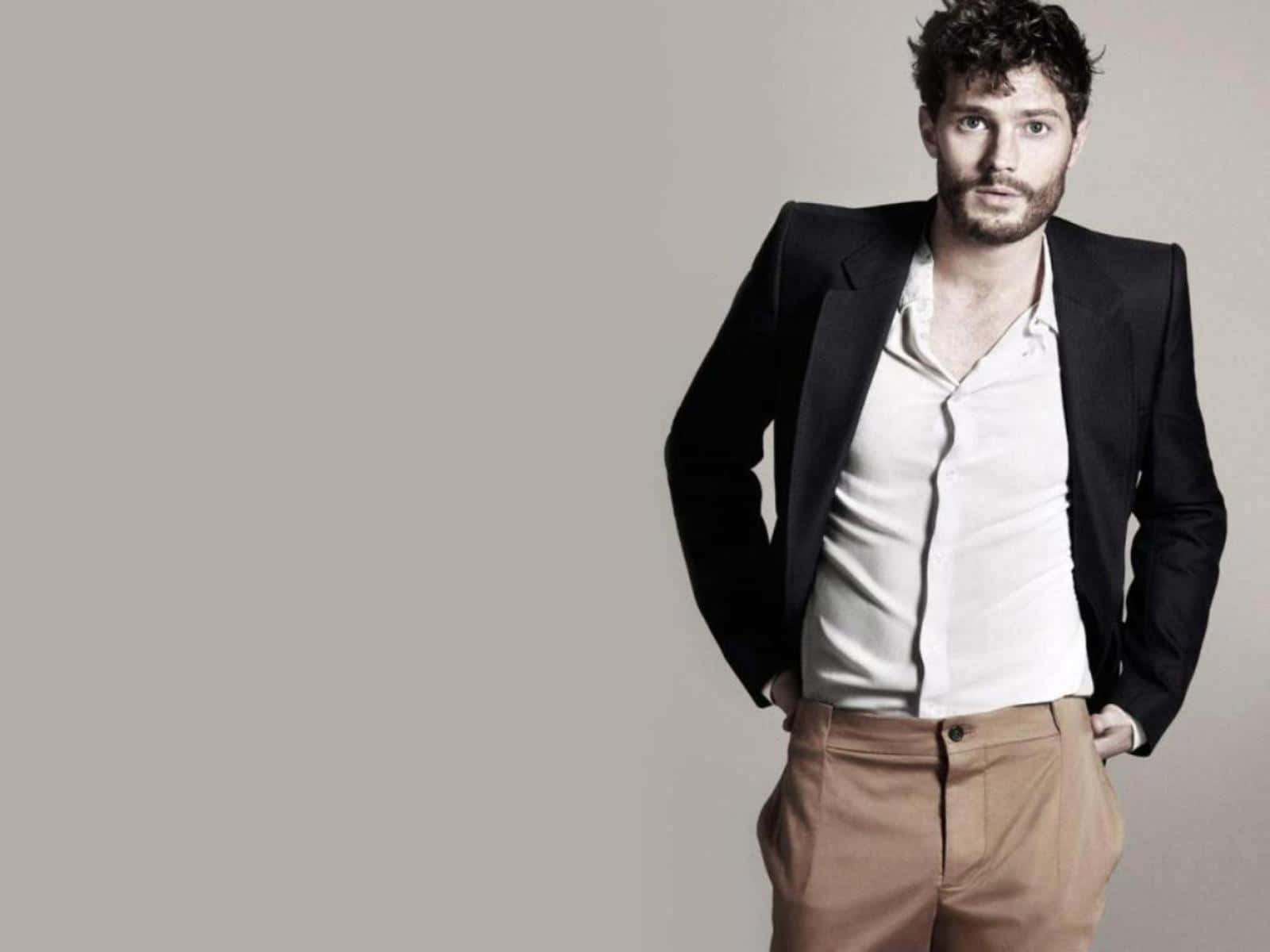 Jamie Dornan, black blazer, white shirt, HD Desktop Wallpaper