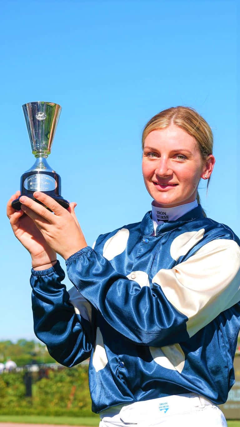 Jamie Kah, champion jockey, blue and white silks, HD Phone Wallpaper