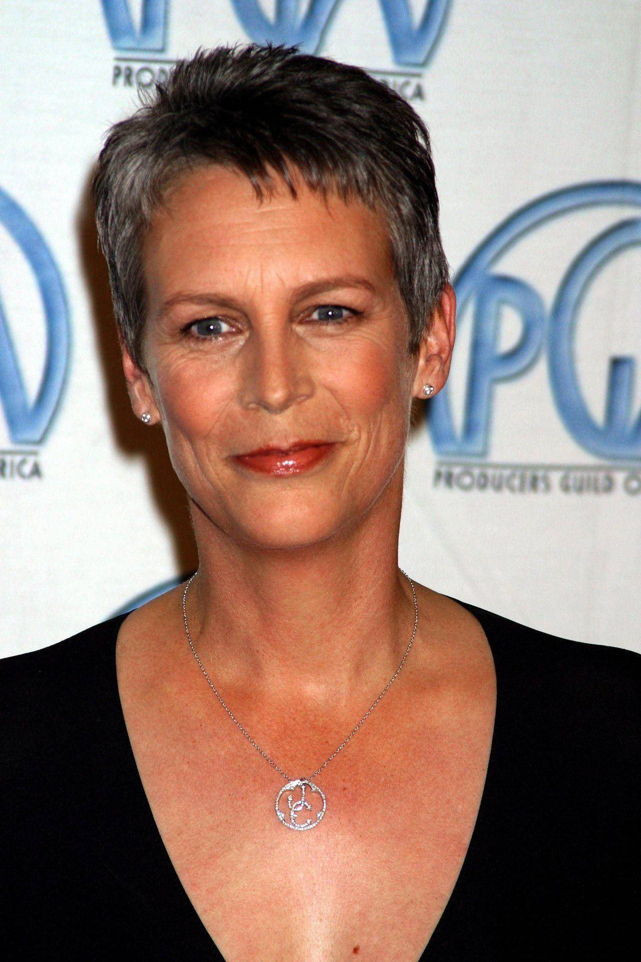 Jamie Lee Curtis, black dress, silver necklace, Full HD Phone Wallpaper