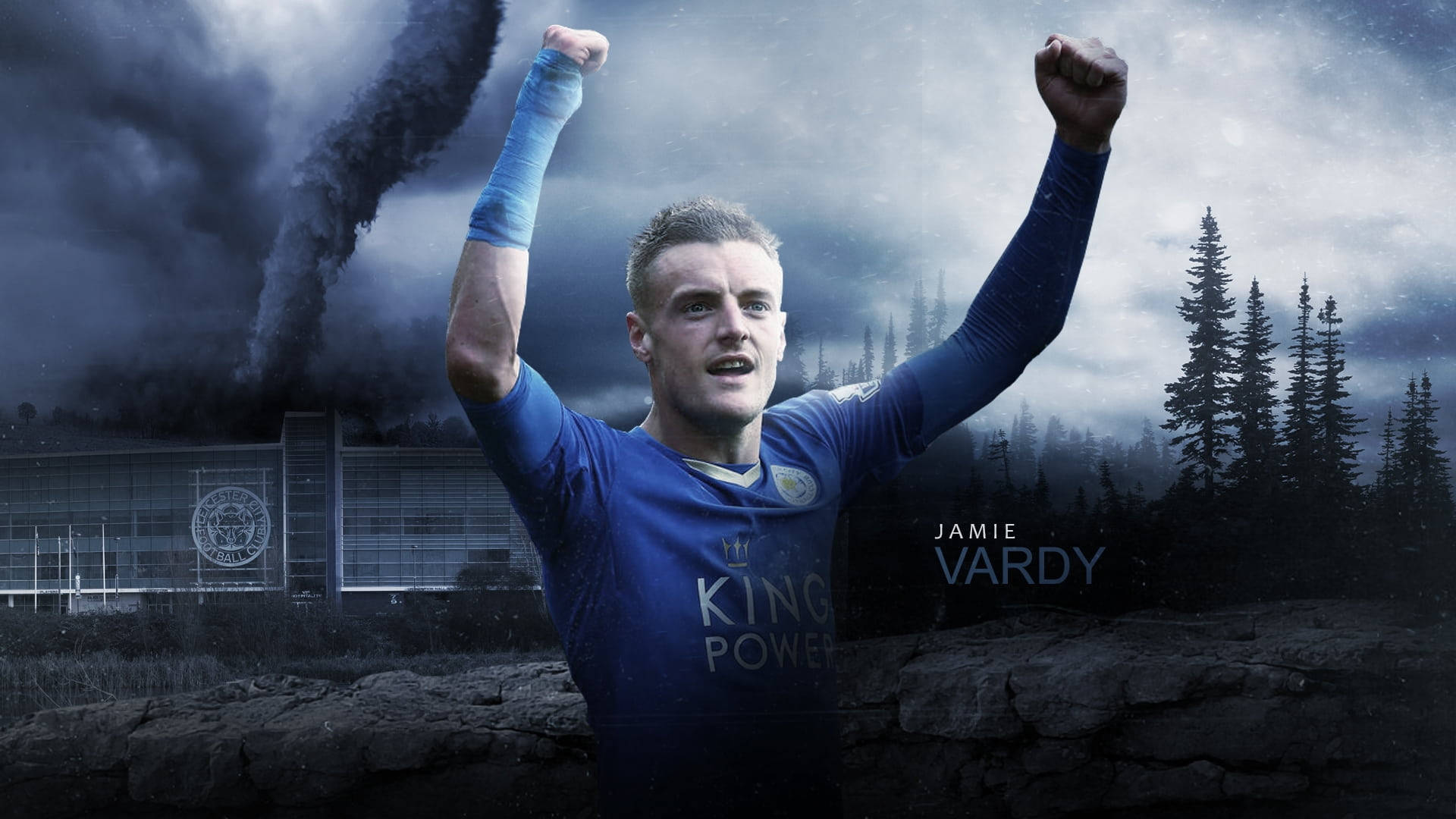 Jamie Vardy, tornado, forest, Full HD Desktop Wallpaper