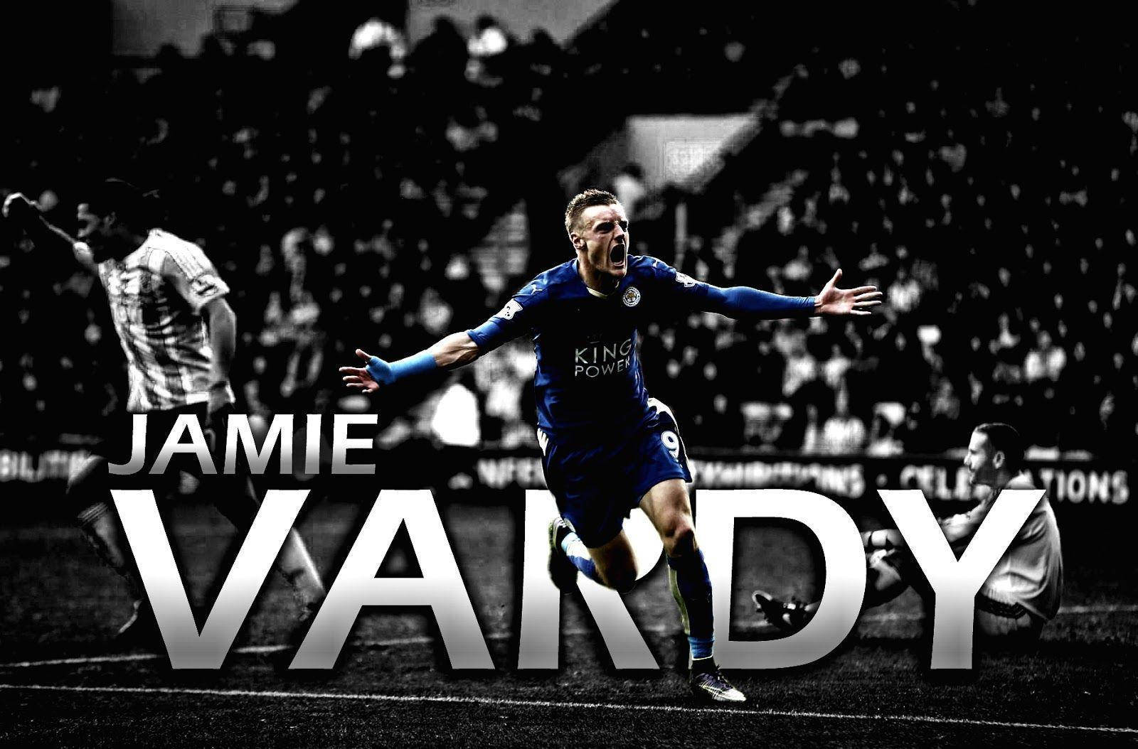 Jamie Vardy, blue jersey, stadium pitch, HD Desktop Wallpaper