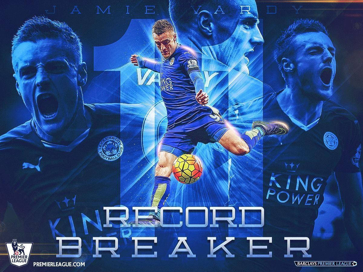 Jamie Vardy, record breaker, blue-toned, SD Desktop Wallpaper