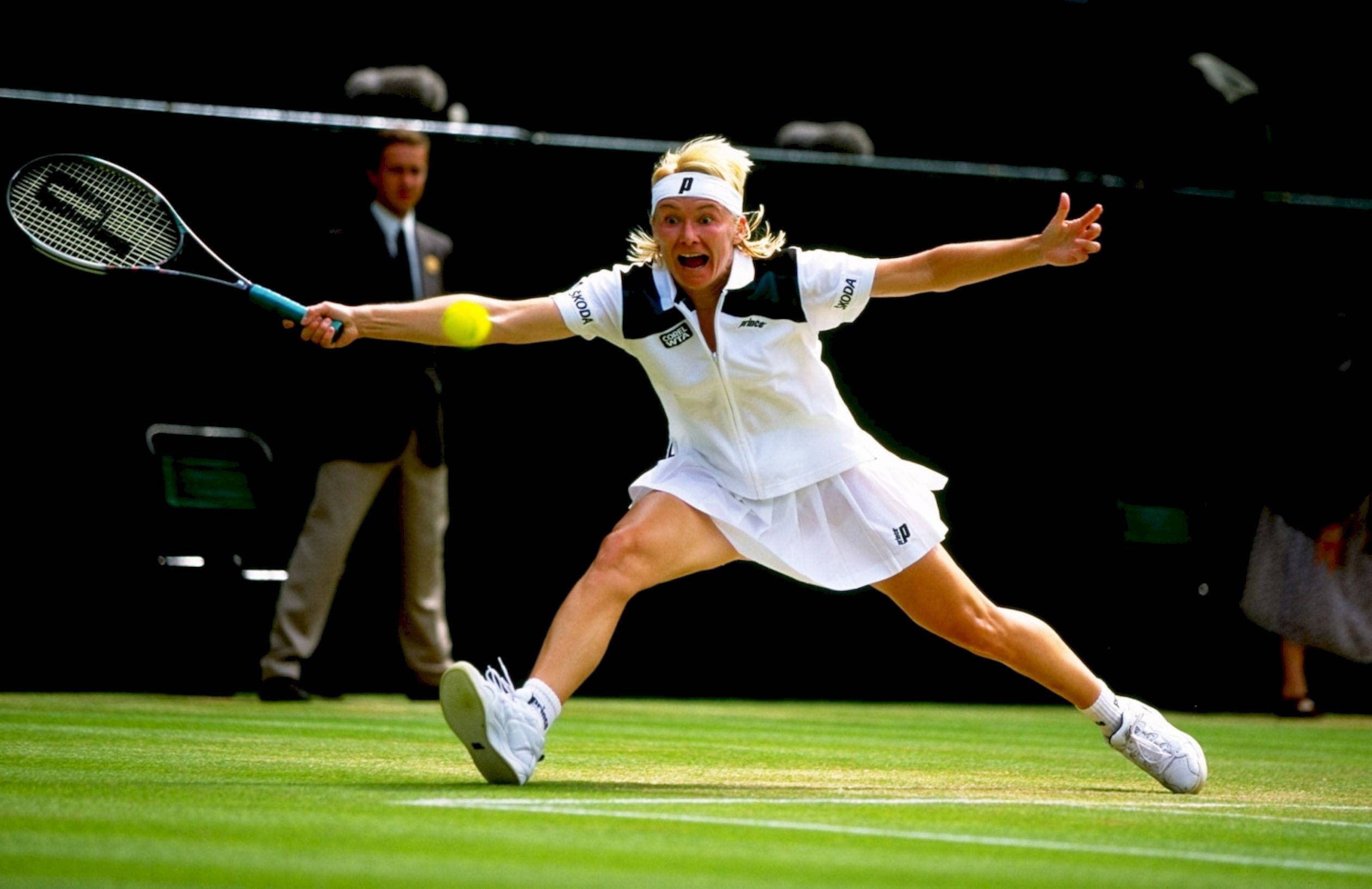 Jana Novotna, grass court, yellow ball, Full HD Desktop Wallpaper