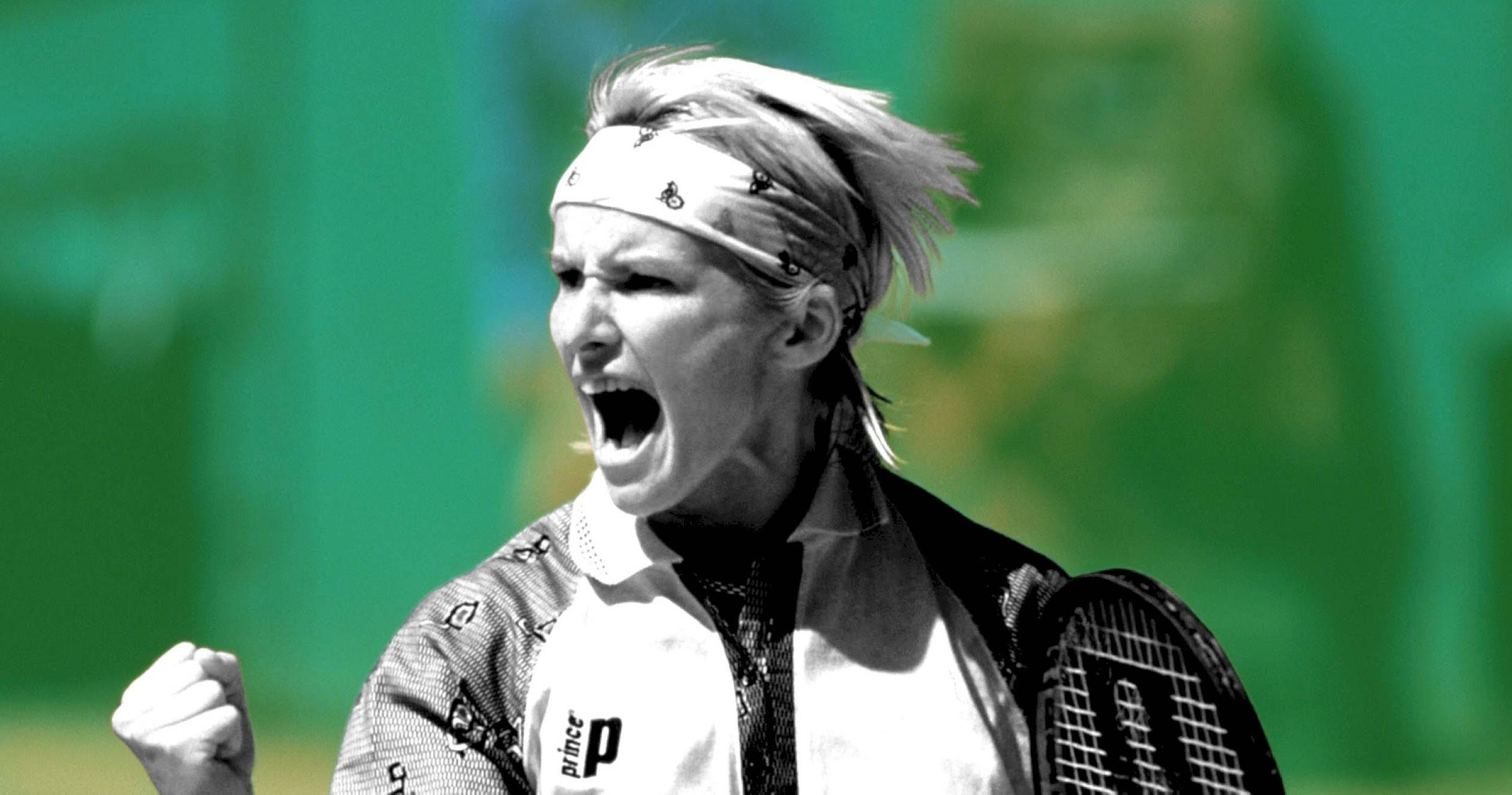 Jana Novotna, green court, clenched fist, Full HD Desktop Wallpaper