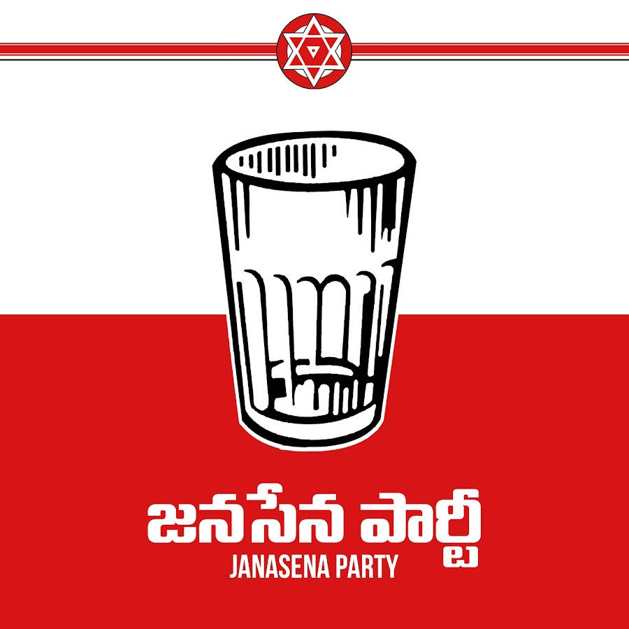 Janasena Party, glass cup, red and white political logo, SD Desktop Wallpaper