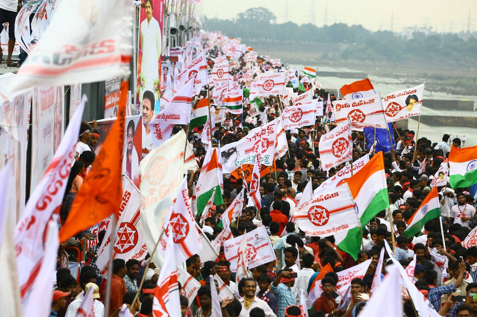 Janasena Party, Indian Flags, riverbank, HD Desktop Wallpaper