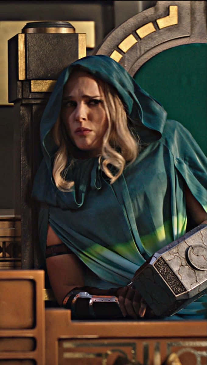 Jane Foster, teal hooded cloak, cracked hammer, SD Phone Wallpaper