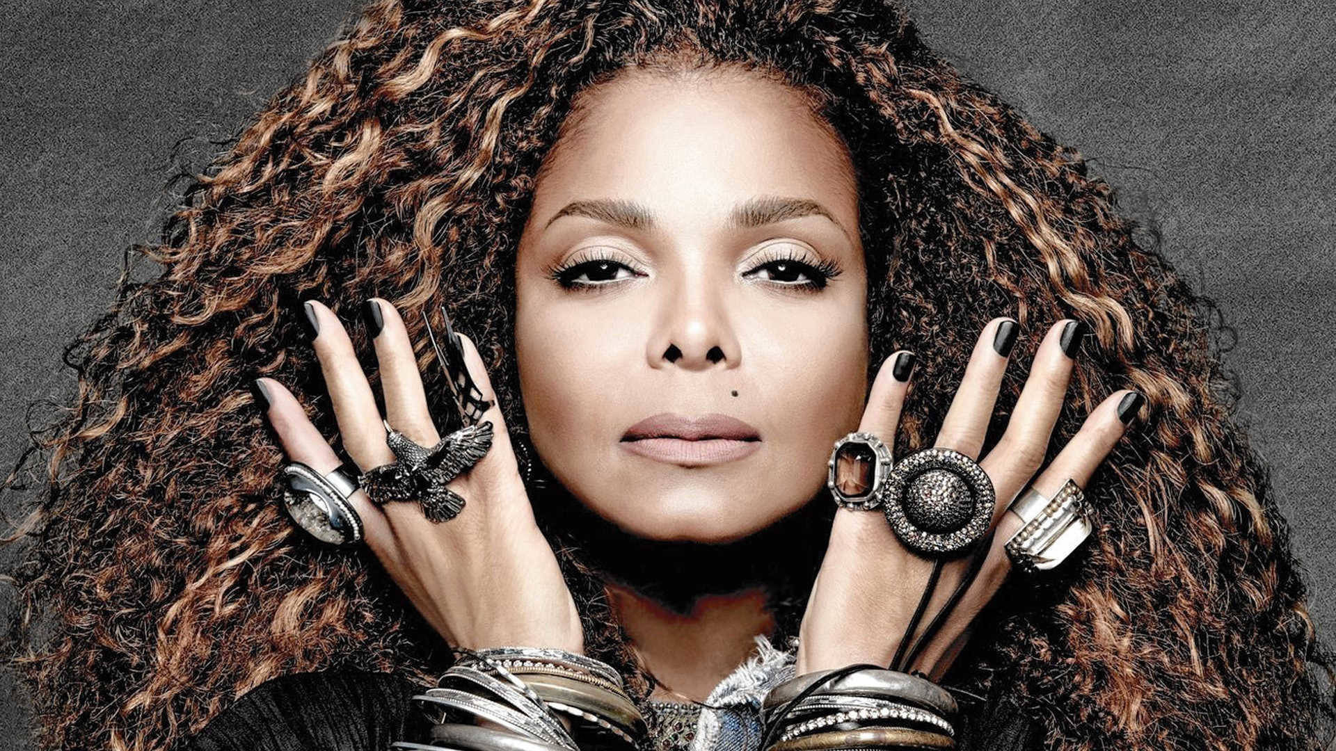 Janet Jackson, voluminous curly hair, bold jewelry, Full HD Desktop Wallpaper